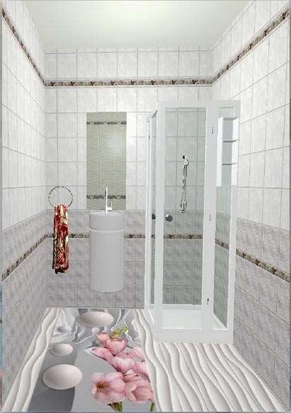 Композитный Пол 3Д Абстракция Новита в интерьере ванной