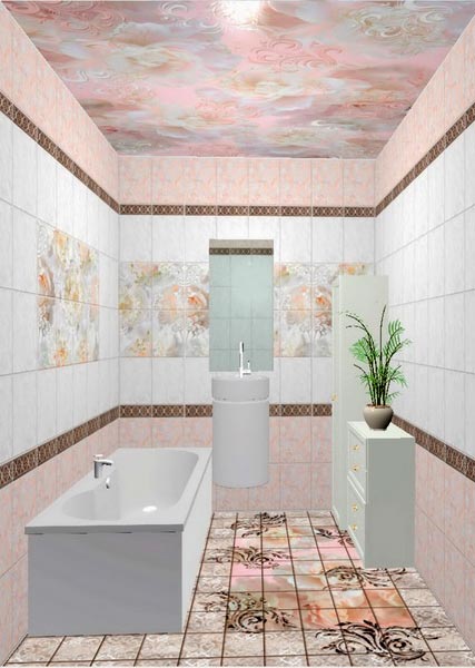 Влагостойкий 3Д Пол Пион в интерьере ванной