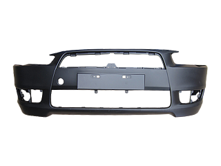 Бампер передний для Mitsubishi Lancer X с подиумом под знак Тюнинг Митсубиси Х, покраска установка, фото.